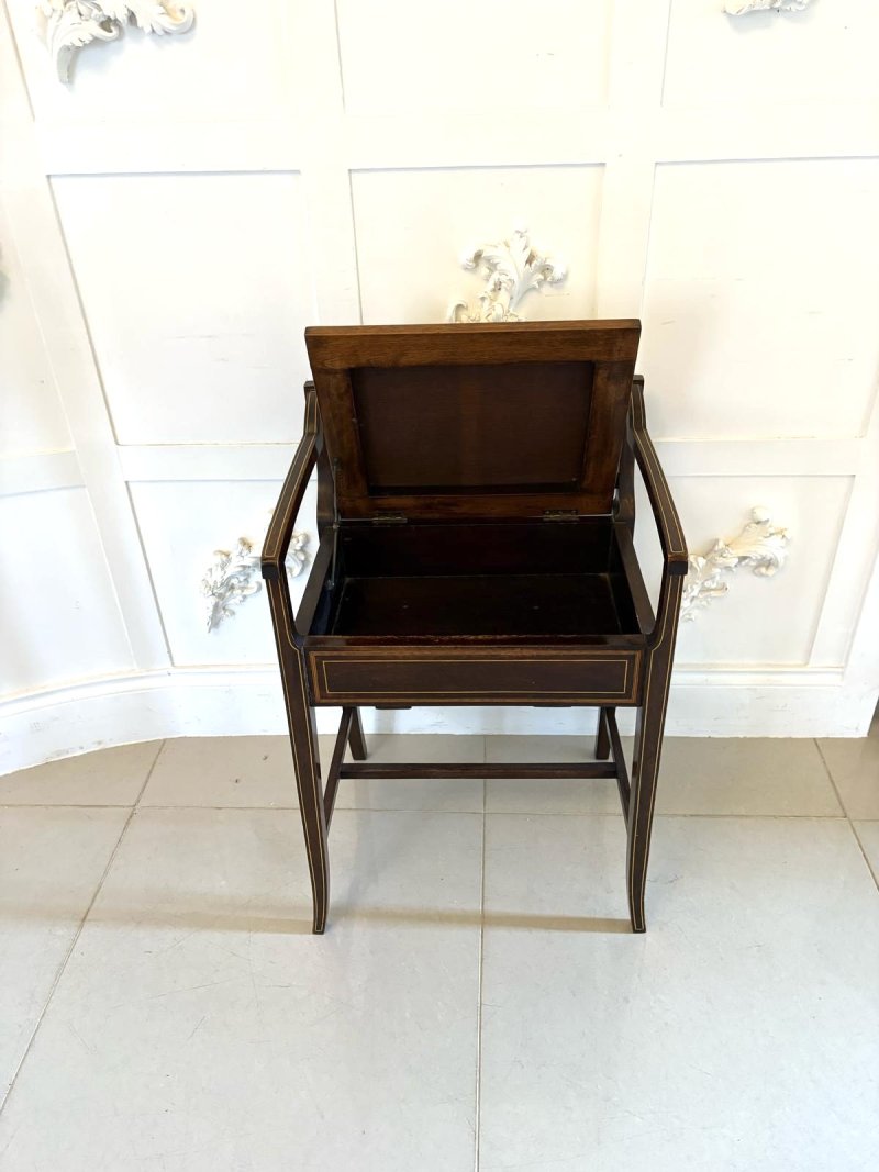 Antique Edwardian Mahogany Inlaid Piano Stool - Image 6
